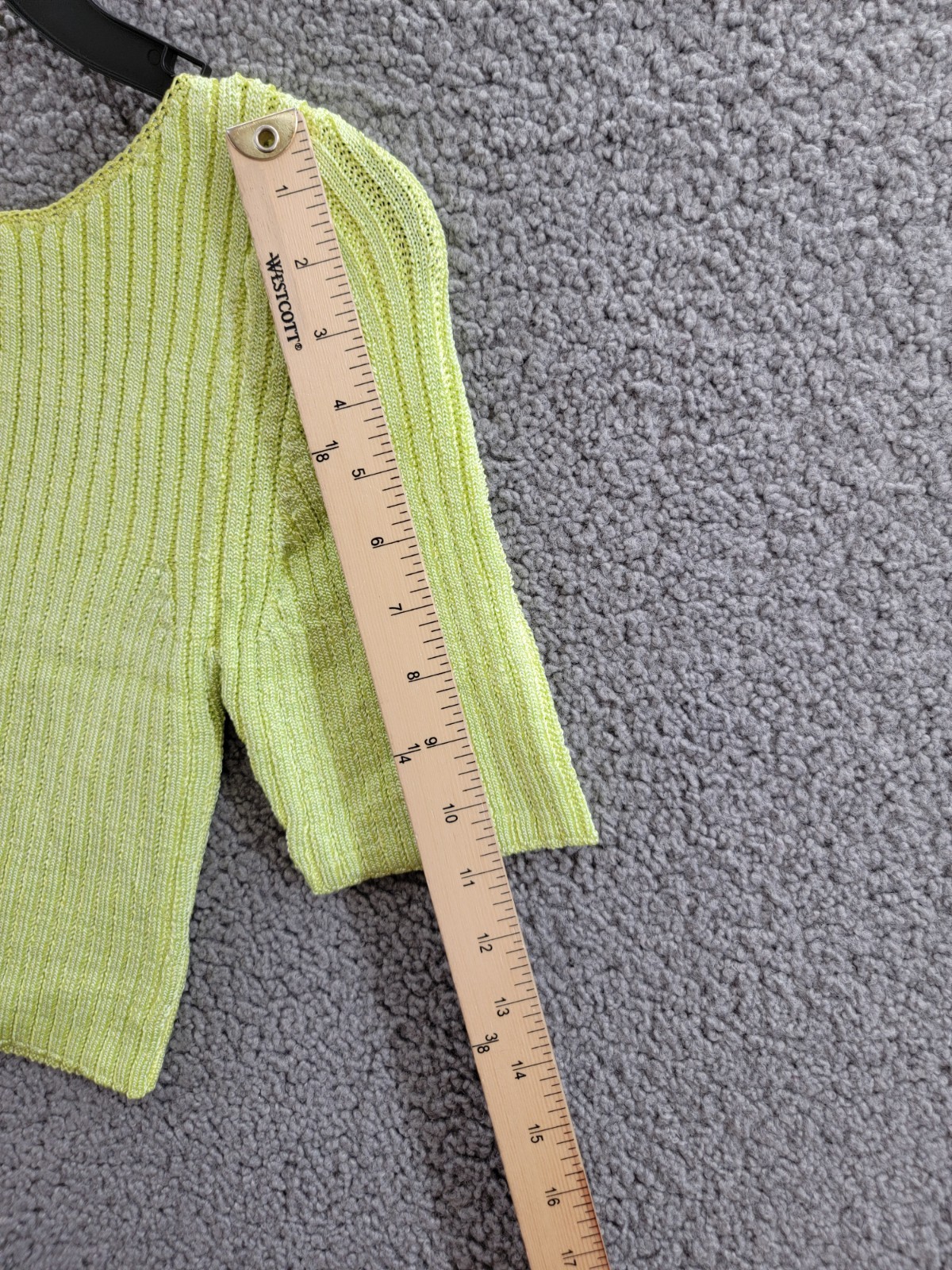 Free People Textured Short Sleeves Crop Sweater Top Women's M Sunny Lime Solid - Picture 7 of 16