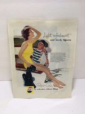 Orig. 1950's Pepsi-Cola Refreshes Without Filling-Vtg. Ad "Lovely Figures"
