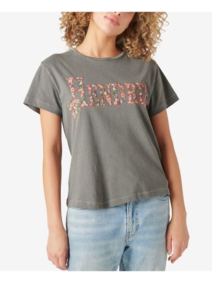 

LUCKY BRAND Женский серый пуловер с короткими рукавами и центральным швом сзади, футболка