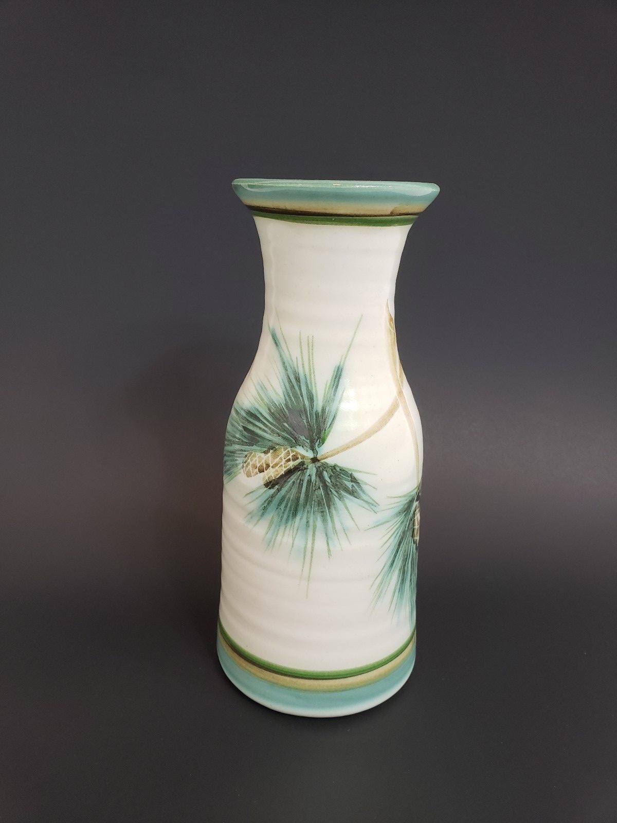 Signed Stoneware Tall Vase Turquoise Ceramic Studio Pottery 9