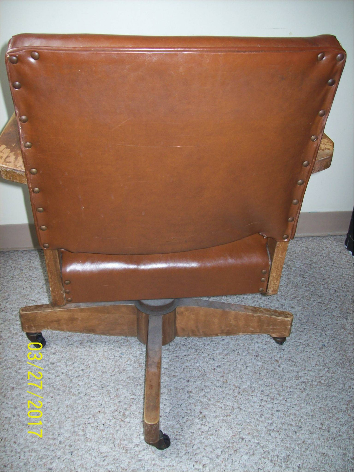 Antique Leather Office Chair – Rocks -- Swivels - Needs some work