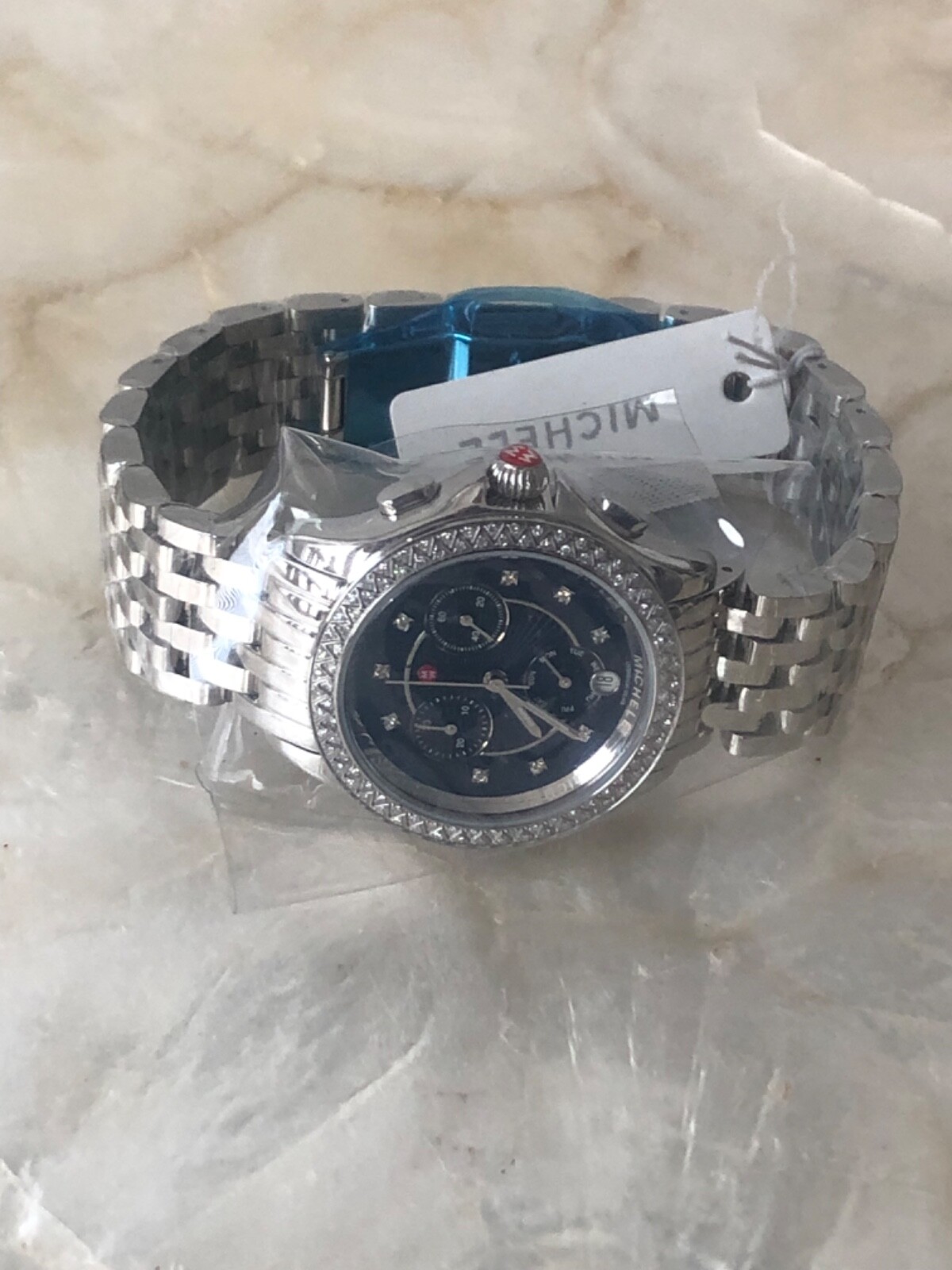 Pre-owned Michele Belmore Blue Dial Diamond Watch - $2290 Mww29b000022