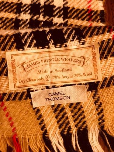 JAMES PRINGLE WEAVERS Scarf Camel Thomson Tartan Plaid Novacheck Scotland #190
