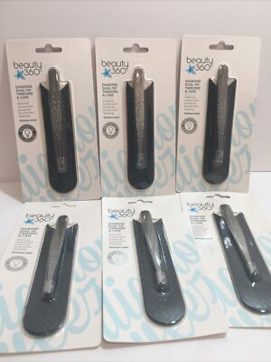 NEW Lot Of 6 Beauty 360 Stainless Steel Diamond Dual-Tip Tweezers and Case