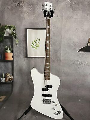 White Solid Body Firebird Electric Bass Guitar Basswood Body Maple Neck 4 String