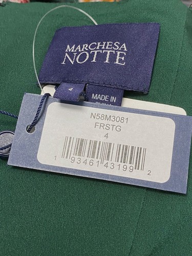 Pre-owned Marchesa Notte $797  Women's Green Floral Jewel-neck Fit & Flare Dress Size 4