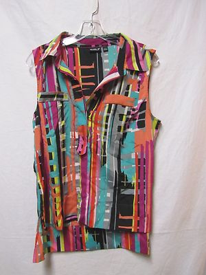 ALLEN B. top sleeveless -shirt blouse L 10 Bust 40 multi color