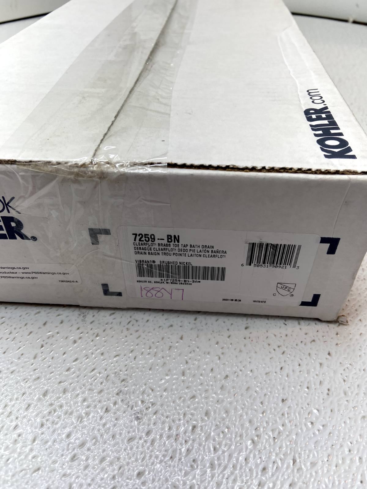KOHLER 7259-BN Bath Drain Shower Drainer Clearflo Brass Toe Tap