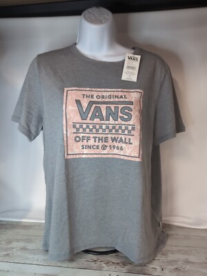 VANS Shirt Womens Juniors XL Graphic  Gray Pink Leopard Off The Wall 1966 NWT 