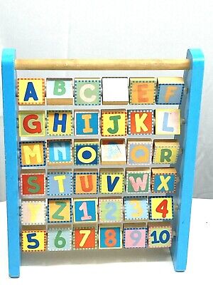 Alex Little Hands Wood Alphabet Numbers Pics Blocks Turn on Rods Stand  81ut