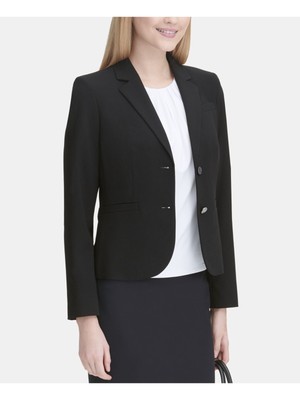 CALVIN KLEIN Womens Black Wear To Work Blazer Jacket Petites 8P