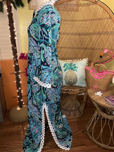 Pre-owned Lilly Pulitzer Shealyn Maxi Caftan Catty Purrsonality Size 14 In Multicolor