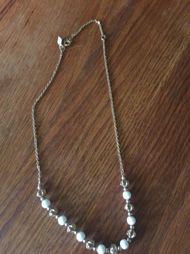 Vintage Gold Tone & White Bead Sarah Coventry Choker~16.5