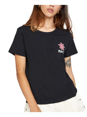 

RVCA Женская черная футболка с логотипом и короткими рукавами и круглым вырезом для юниоров, Черный