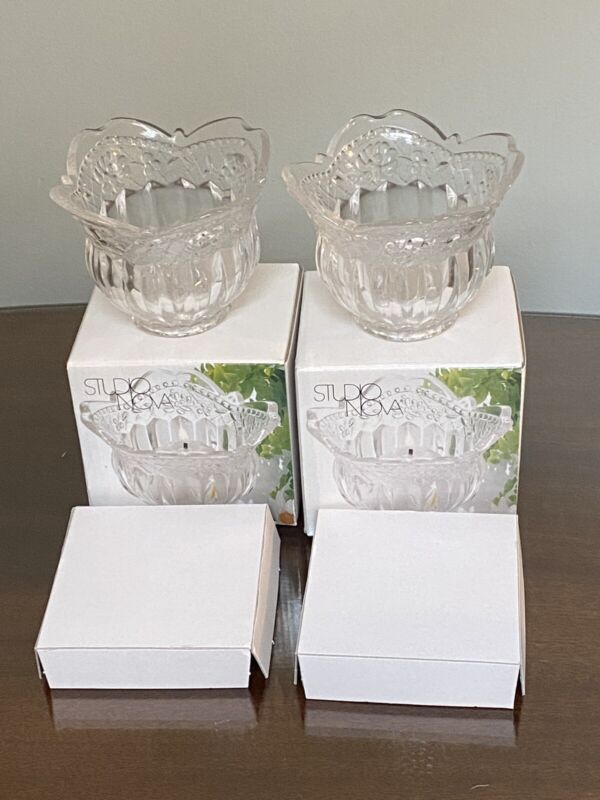 Studio Nova Floral Lace Clear Cut Glass Votive Candleholder W/ Scallop Top Edge