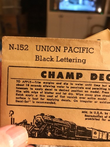 Champ O scale Decals N-152 Union Pacific Black Lettering Complete