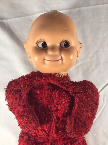 Vintage Kewpie Doll Molded Head Red Plush Body 13”