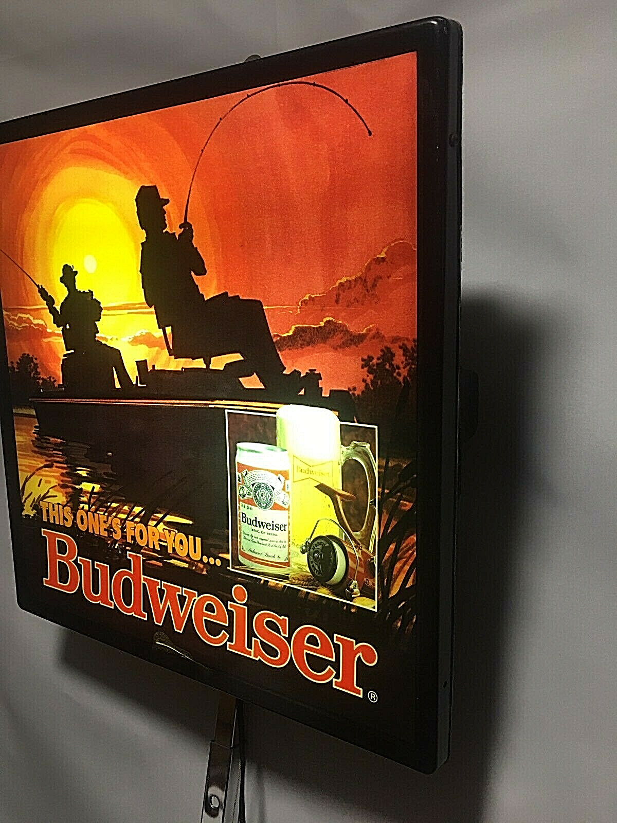 VINTAGE BUDWEISER LIGHTED BEER SIGN FISHING BOAT SUNSET Bar Man Cave Tavern