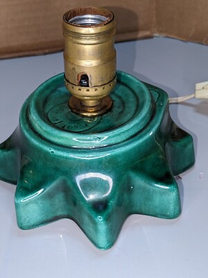 Vintage Ceramic Green  Christmas Tree Base Only Star Shape Works Musical? Read