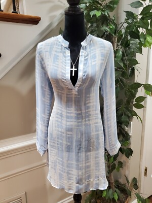 Three Eighty Two Women's Blue Polyester V-Neck Long Sleeve Knee Length Dress S