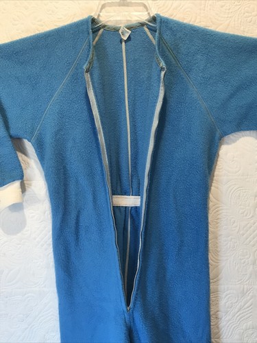 Vintage One Piece Pajamas BLUE Lightweight Fleece Adult Sz M GAYMODE 60/70s