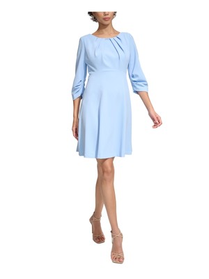 CALVIN KLEIN Womens Light Blue Lined 3/4 Sleeve Fit + Flare Dress 10