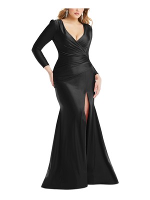 Женское черное вечернее платье CYNTHIA & SAHAR с высоким разрезом до бедра и длинным рукавом XXL