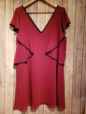 BCBG Generation Deep Red Double V-Neck Shift Dress Size Large