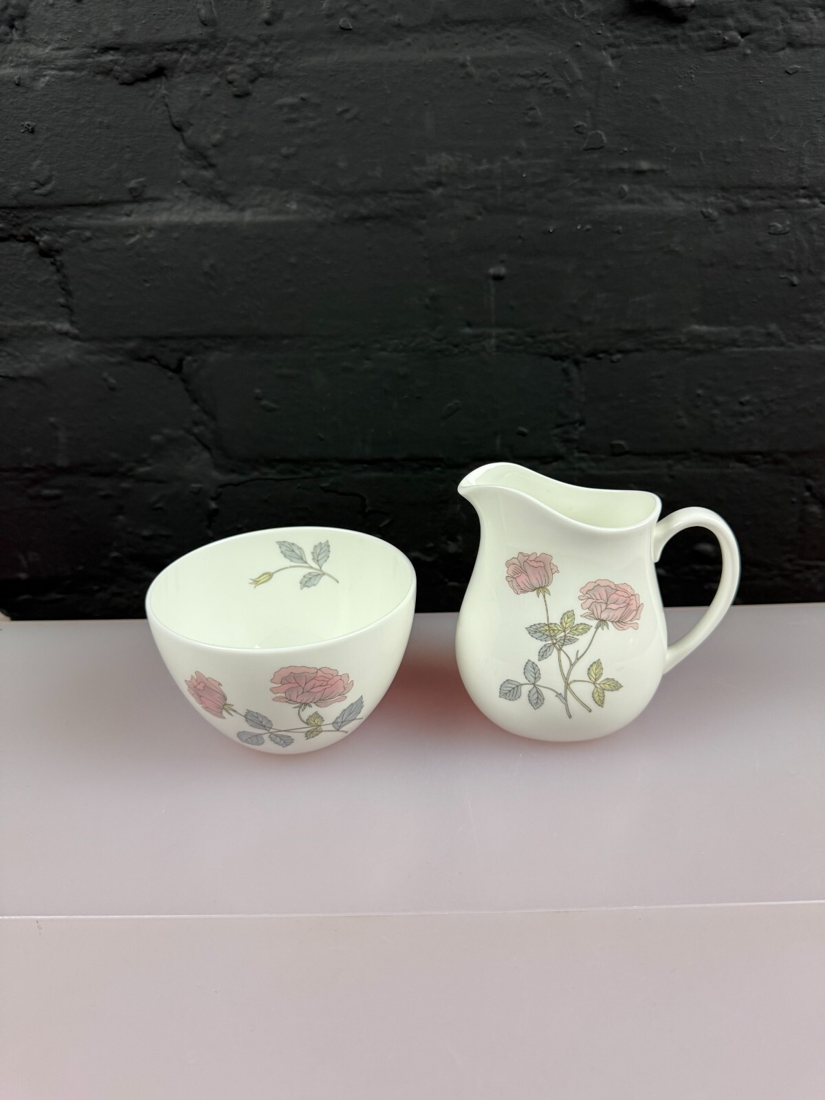 Wedgwood Flame Rose Milk / Cream Jug 4.5" and Open Sugar Bowl Set