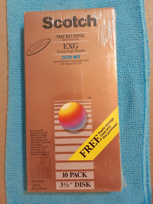Vintage 1986 Scotch Micro Disk EXG 2S2D 80T 10 Pack 3 1/2'' Floppy Disks In Case