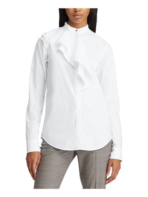 

Белый женский топ на пуговицах с длинным рукавом и воротником-стойкой RALPH LAUREN