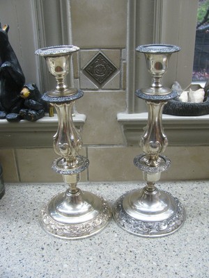 Sheridan Silver Set of Tall 4 Layers Ornate Candlesticks Floral Design