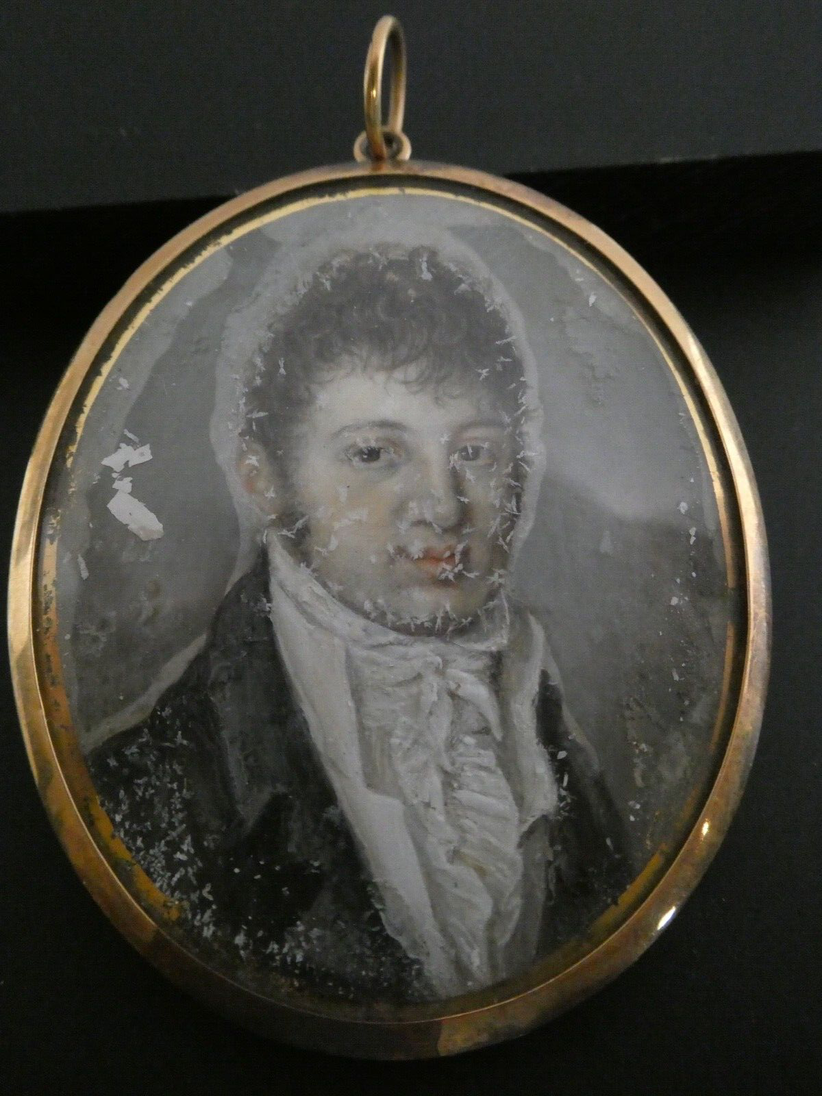 Victorian Edwardian RARE 18k YG Mourning Hair Gentleman's Portrait Pendant 2.5"