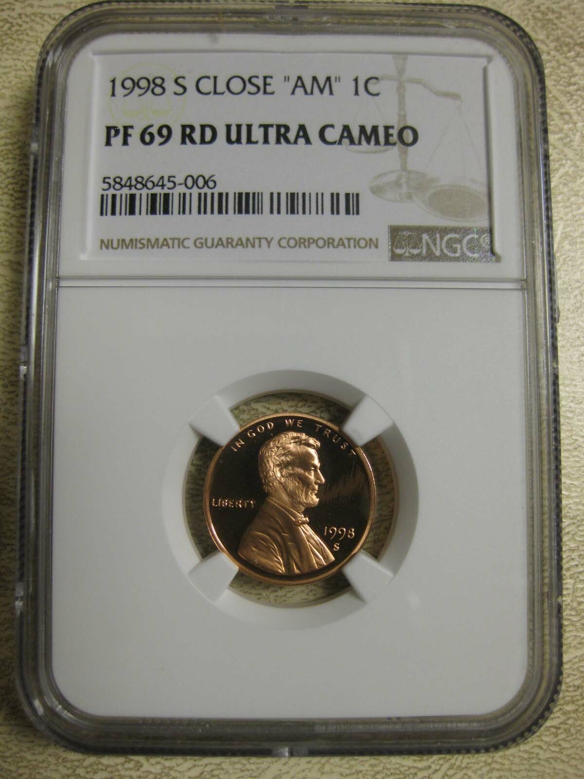 1998-S Proof Lincoln Cent Close AM NGC PF 69 RD Ultra Cameo