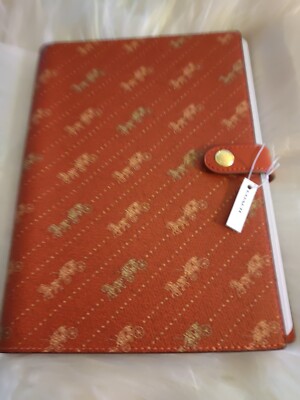 NWT COACH NOTEBOOK Logo Print Red Canvas & Leather HORSE AND CARRIAGE- C7851