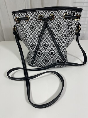 Ester Lauder Shoulder Bag Black Bucket Crossbody Diamond Weave Detachable Strap