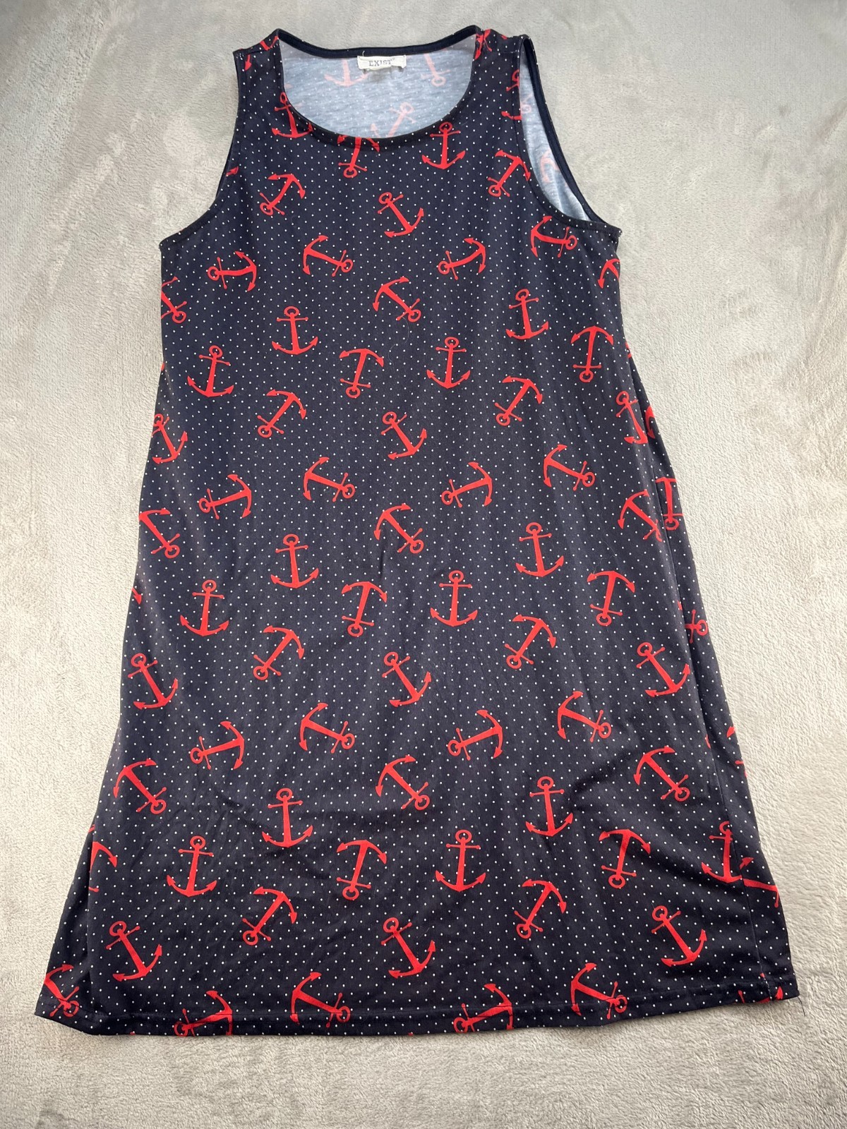 Exist Red Dress Sleeveless Womens Small Polka Dot Anchor Nautical Beach Novelty