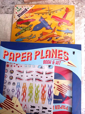 Paper Planes  Kit With Book Paper Stickers+ Learn To Draw Plane Stencils New