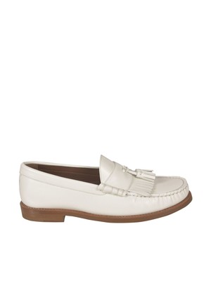 CELINE Womens White 0.5'' Heel Stitch Tasseled Round Toe Slip On Loafers 39.5
