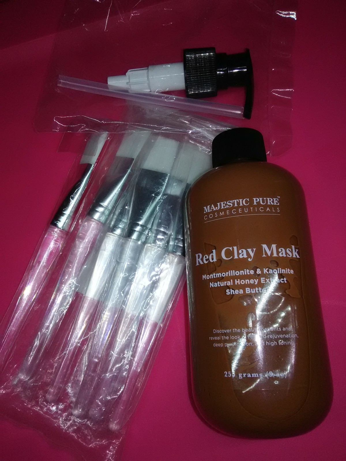 MAJESTIC Pure Red Clay Mask & 6 Brushes New
