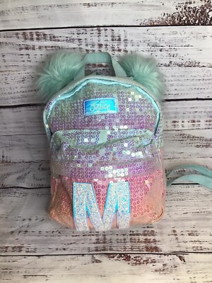 Justice Iridescent Sequin Initial Monogram M Mini Backpack Ombre Pink Aqua