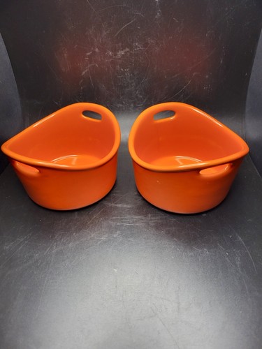 RACHEL RAY 10 OZ Set of 2 Orange Stoneware Ramekins Oven Microwave DW Safe