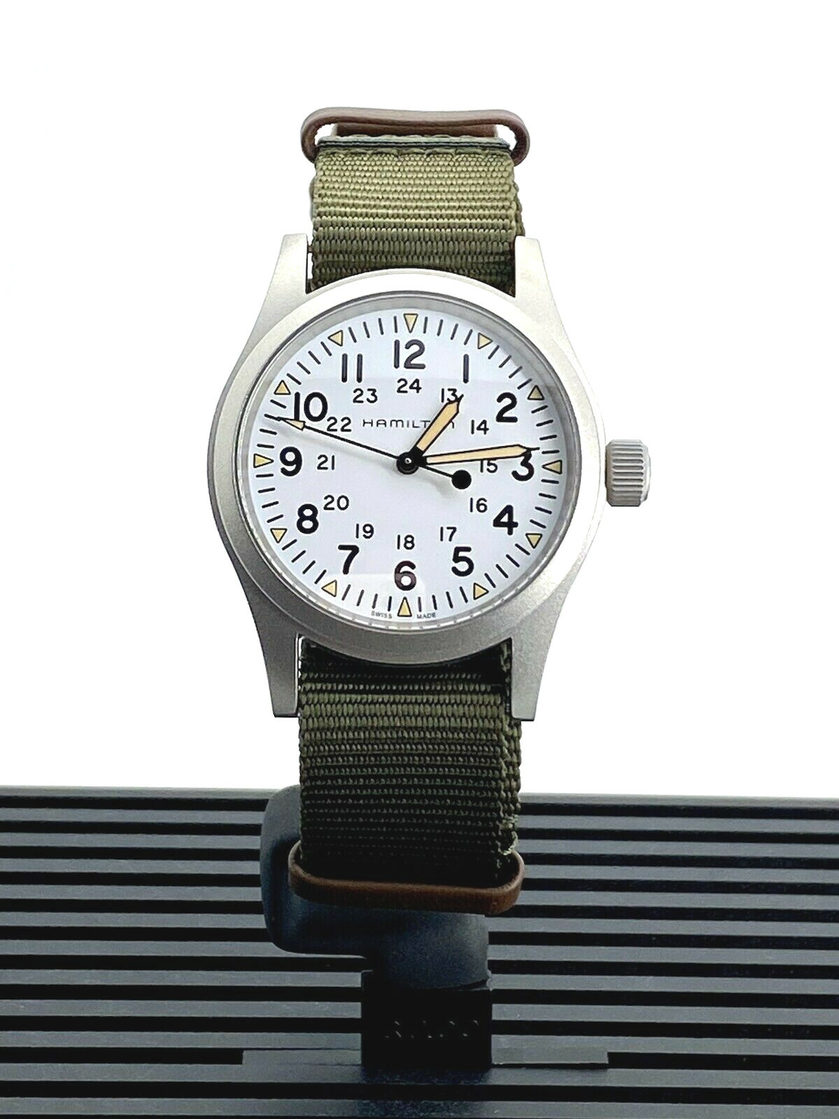 Hamilton Khaki Field Mechnical 38mm White Dial Green Strap Hamilton Khaki Field Mechnical 38mm White Dial Green Strap