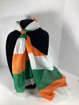Women's Fashion Scarf~Green Orange White University Of Miami 60 x11 