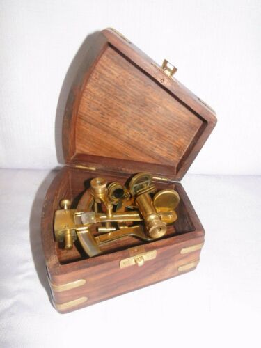 Reproduction Brass Sextant in Rosewood & Brass Box