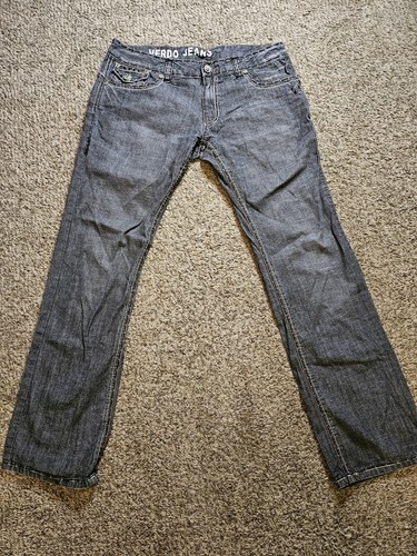 Verdo Mens Jeans 36X34 Black Fadeout Straight Leg Skulls