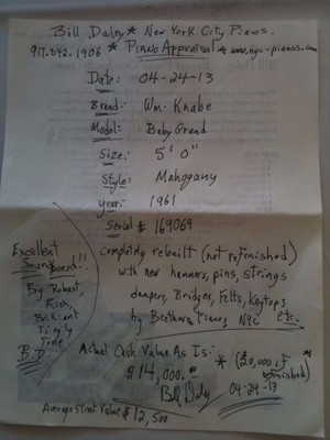 1961 completely rebuilt baby grand Knabe piano