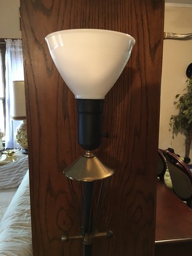 Vintage Mid Century Modern Atomic Floor Lamp Black/ Brass Torchiere