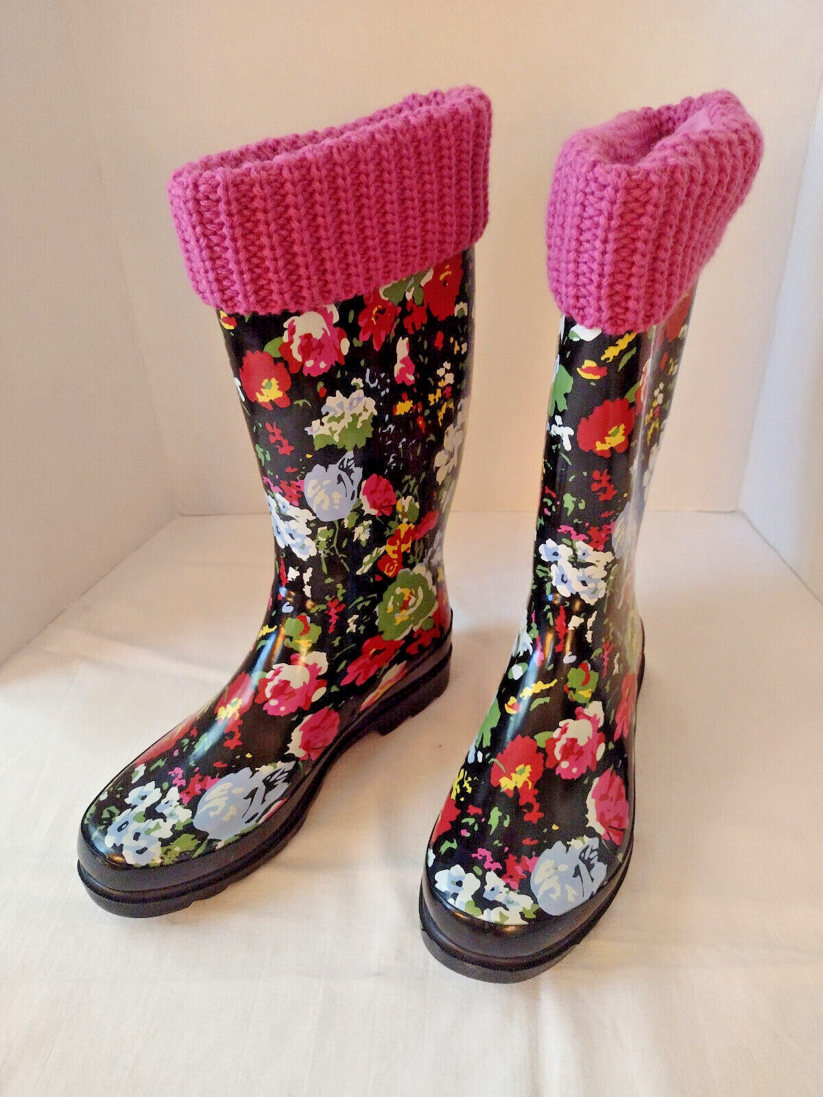 Sugar Women's Raffle Multi Flower Rain Boot, with Fleece