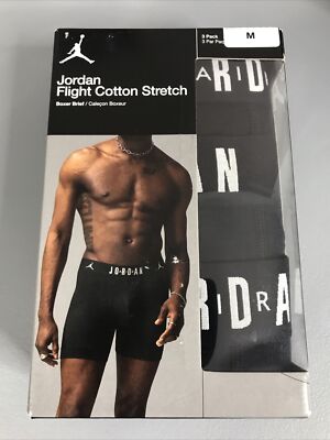 Jordan Flight Cotton Stretch Black Boxer Briefs Sz Medium 32-34  3 Pack New